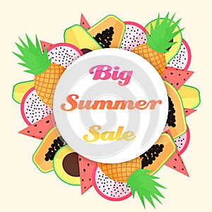 Vector tropical fruit big summer sale template.