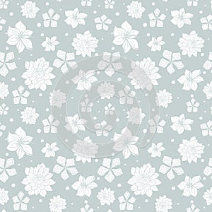 Vector tropical gray white flowers seamless repeat pattern background design. Great for summer party invitations, fabric