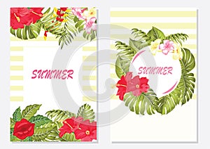 Vector tropical leaf banner set on bright background. Trending colors modern botany design for cosmetics, spa, perfume, health