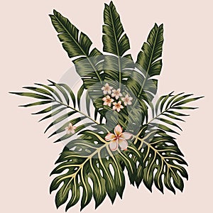 Vector tropical leaves and flowers composition hawaiian style