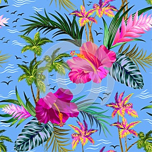 Vector tropical palm trees pattern