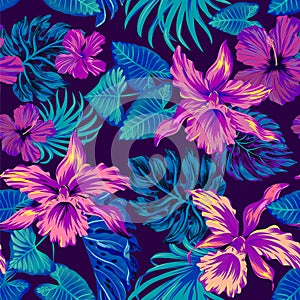 Vector tropical pattern with orchids.