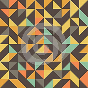 Vector truchet geometric triangle seamless pattern background. Retro color backdrop with random tiled triangular and