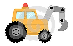 Vector truck with aerial platform. Construction site and road work flat icon. Building transportation clipart. Cute special