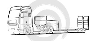 Vector truck; outline, contour tractor, low loader trawl for transportation of road equipment, tractors, graders, scrapers,