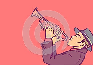 Vector trumpeter, cartoon style isolated illustration of trumpet player