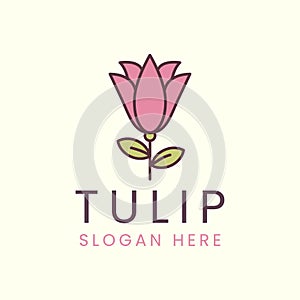 vector tulip flower color vintage style logo minimalist template illustration design