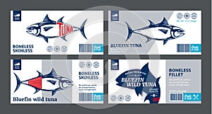 Vector tuna labels and tuna fish illustrations
