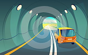 Vector tunnel with car, highway for vehicle