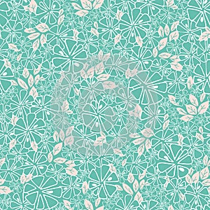 Vector turqouise and white flowers and pink foliage seamless pattern background photo