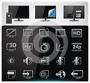 Vector TV features and specifications icon set