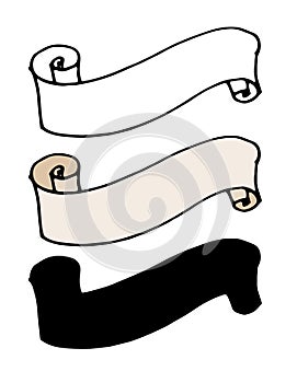 Vector of twisted scrolls of light brown color. a set of spiral scroll long drawn in the style of doodles isolated in black