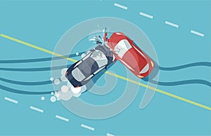 Vector of two car accident top view of vehicle