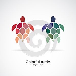 Vector of two colorful turtles on white background. Wild Animals. Underwater animal. Turtle icon or logo. Easy editable layered