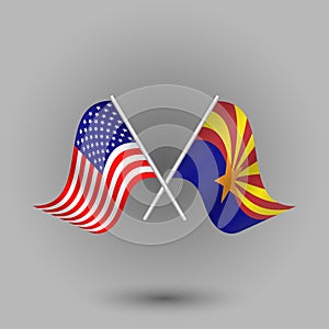 Vector two crossed american and flag of arizona symbols of united states of america usa