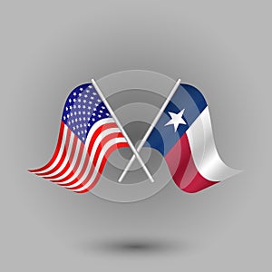 Vector two crossed american and flag of texas symbols of united states of america usa