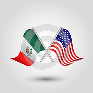 Vektor dve prešiel americký mexičan vlajky na striebro palice z zjednotený štáty z a mexiko 