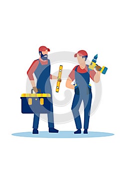 Vector of two handymen with tools isolated on white