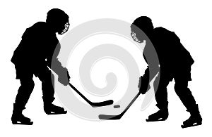 Vector of two hockey players with sticks and a washer duel.