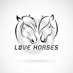 Vector of two horses head design on white background., Wild Animals. Horse logo or icon. Expression of love. Easy editable layered