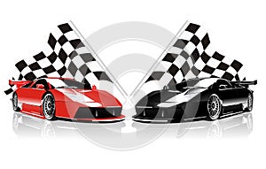 Vector two racing cars and flags
