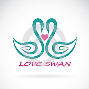 Vector of two swan and heart on white background. Bird. Animals.