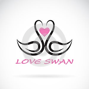 Vector of two swan and heart on white background. Bird. Animals.