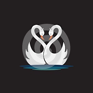 Vector of two white swan design on black background. Wild Animals. Birds. Easy editable layered vector illustration