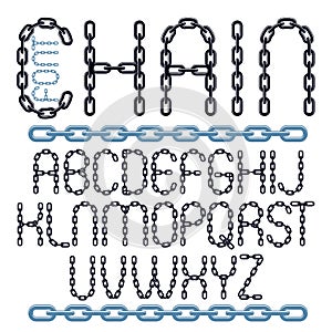 Vector type font, script from a to z. Capital decorative letters created using chrome chain.