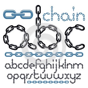 Vector type font, script from a to z. Lower case decorative letters, abc created using chrome chain, linkage. photo