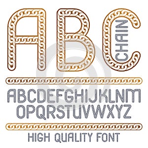 Vector type font, script from a to z. Upper case decorative letters, abc created using metal connected chain link.