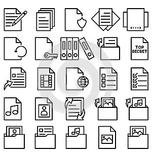 Vector. Types of electronic documents. Paper sheet icons set, paper format