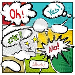 Vector typical comic book page with various speech bubbles