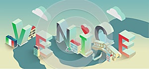 Vector typographic travel postcard venice