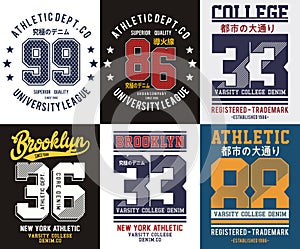 Vector typography varsity number collection