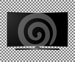 Vector UHD Smart Tv with black curved screen on white background.