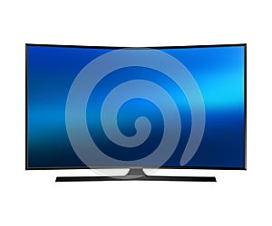 Vector UHD Smart Tv with curved screen on white background.