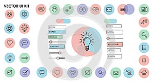 Vector UI Kit with Various Icons and Elements for Web and Mobile Applications