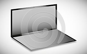 Vector ultrabook without a black and white keyboard on a gray gradient background