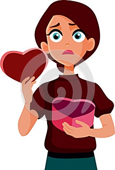 Vector Unhappy Woman receiving a Bad valentine Gift from her Boyfriend