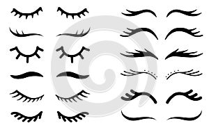Vector unicorn eyelashes. Closed eyes. Icon set. Cute design