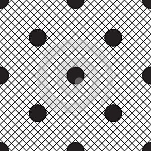 Vector Uniform Grid fishnet tights with polka dot seamless pattern.