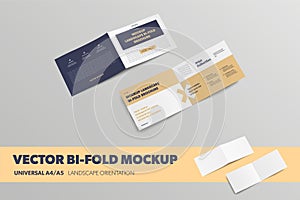 Vector universal A4, A5 business bifold template with realistic shadows for design presentation