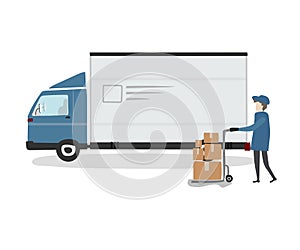 Vector of unloading the goods from truck