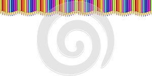 Vector up line wavy border made of colored wooden pencils row isolated on white background.