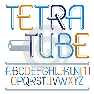 Vector upper case modern alphabet letters set. Artistic font, typescript for use in logo creation. Created using dimensional tetra