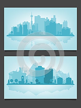 Vector urban skyline with relections