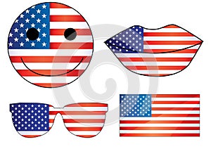 Vector USA lips Independence day heart 4th of Julys smiley July 4th fourth of July flags cartoon decorations emoji 2d eps jpg