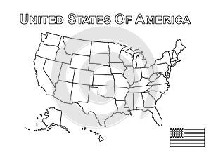 Vector of USA map and american flag . Outline style