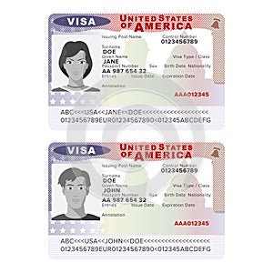 Vector USA passport visa sticker template in flat style photo